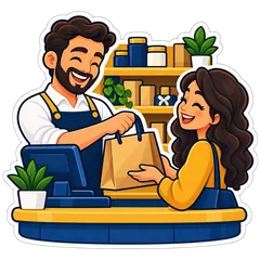 بائع وزبون مبسوطين